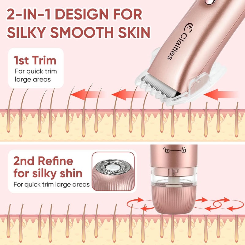 claities 2 in 1 Women Electric Shaver Dual Head Bikini Trimmer for Women IPX7 Waterproof Wet & Dry Use Body Hair Trimmer and Facial Hair Remover for Bikini Underarm Leg Arm Body Face - Image 4